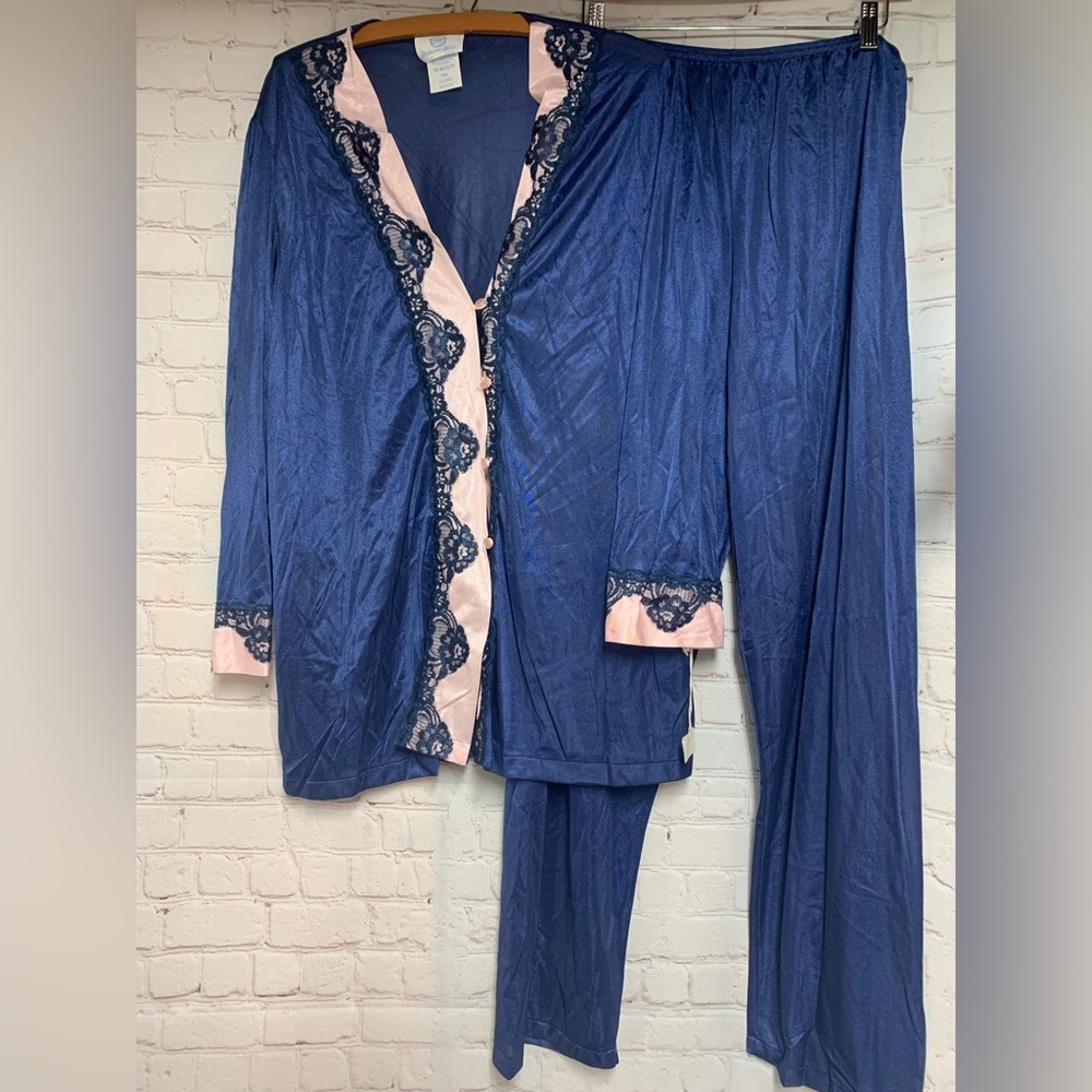 NEW Deadstock Undercover Wear Navy Pink Lace Pajama Set USA Size 1X​